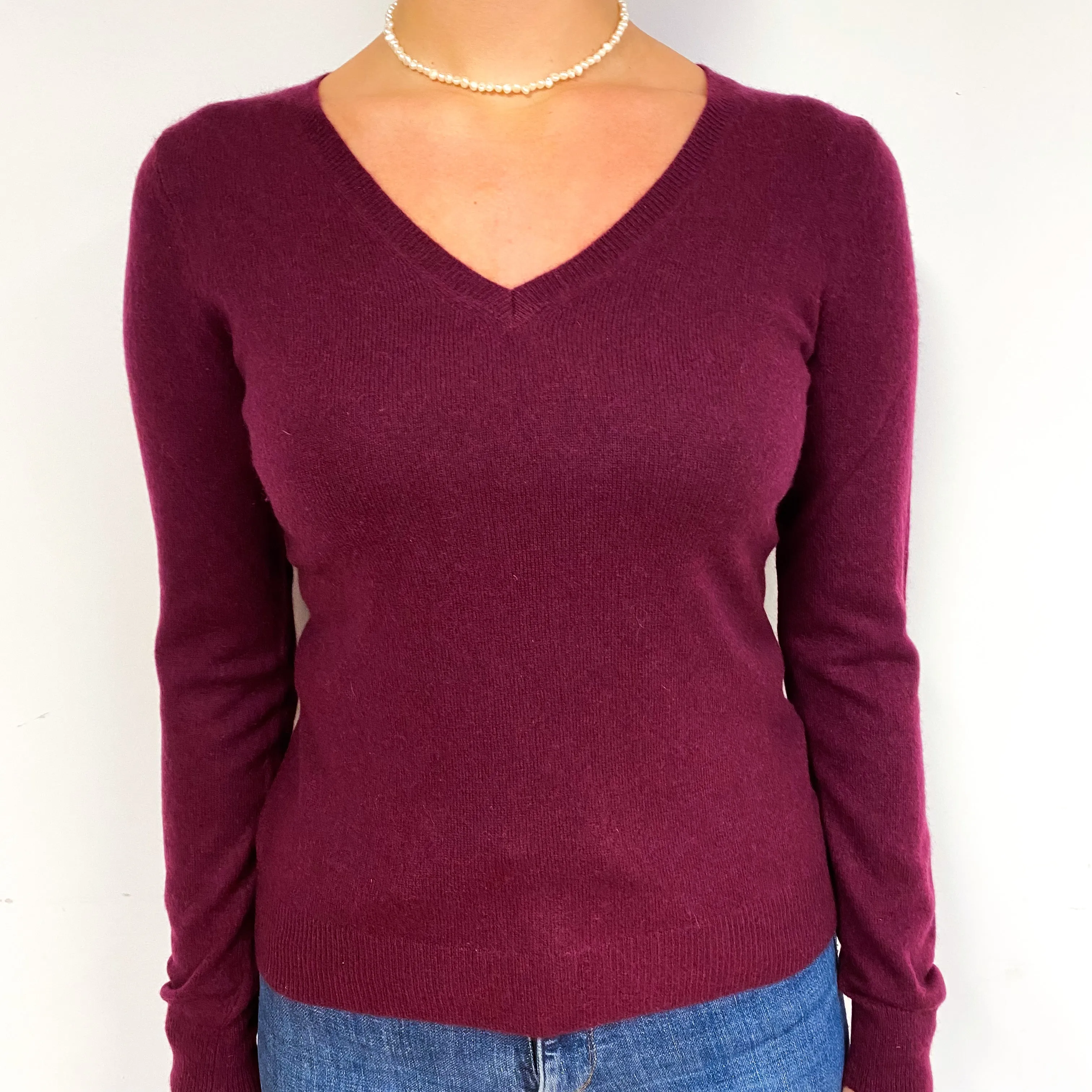 Mulberry Purple Cashmere V-Neck Jumper Small