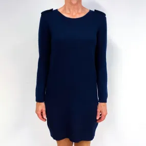Navy Blue Cashmere Crew Neck Jumper Dress Medium