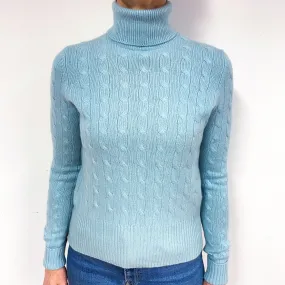 Opal Green Cable Cashmere Polo Neck Jumper Medium