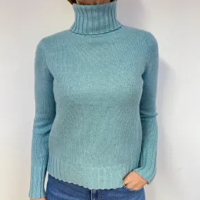 Opal Green Chunky Cashmere Polo Neck Jumper Medium