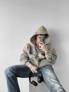 Oversize Wire Zipper Hoodie - Stone