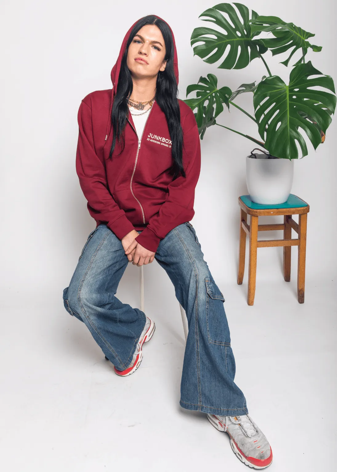Palm Burgundy Organic Zip Hoodie