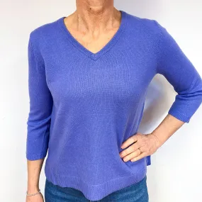 Periwinkle Purple 3/4 Sleeve Cashmere V-Neck Jumper Medium
