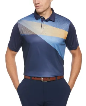 PGA TOUR Mens Athletic Fit Shadow Asymmectric Polo Shirt Peacoat Blue Small
