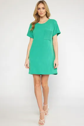 Ribbed Short Sleeve Dress with Pockets | Kelly Green
