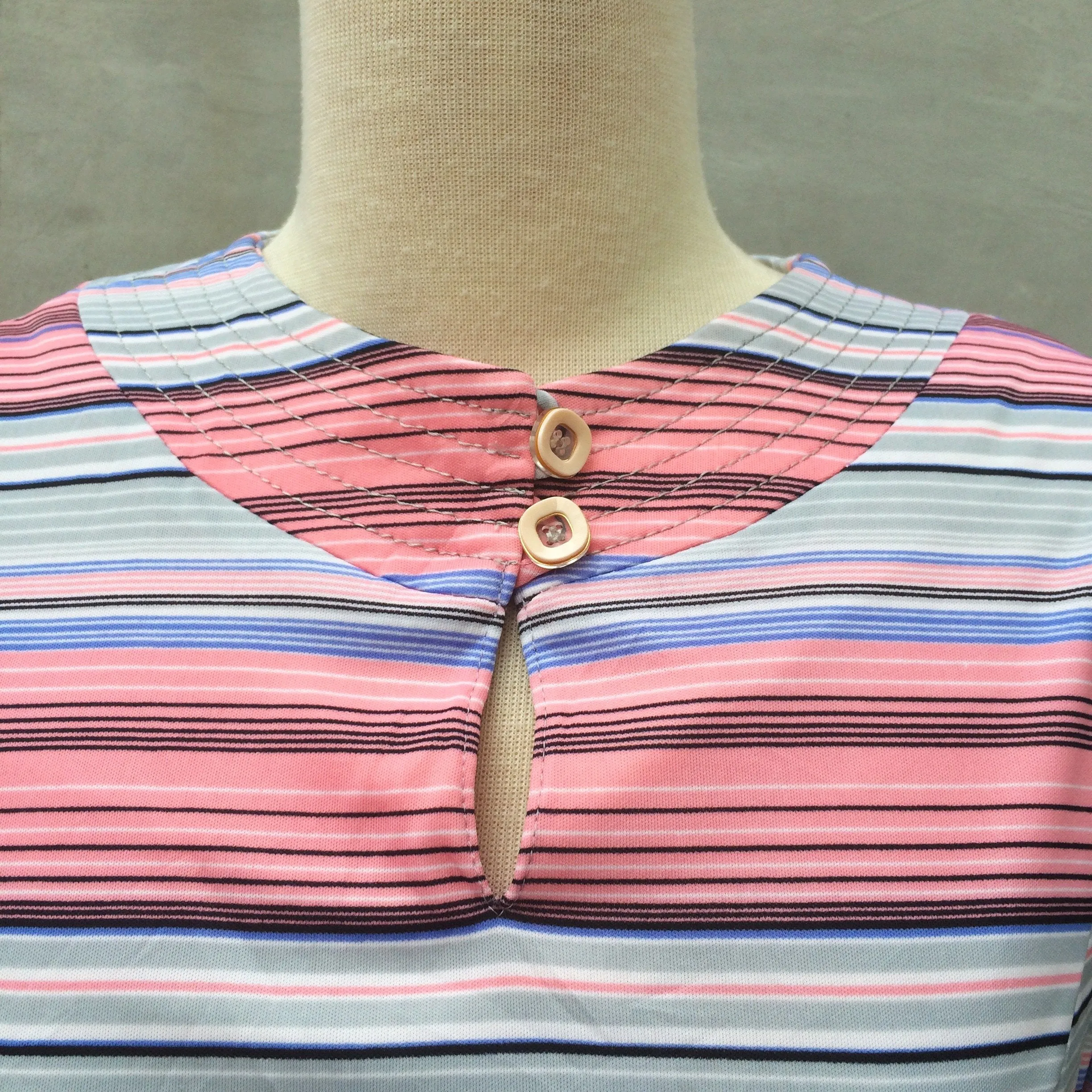 SALE! | Pink Panther | Happy pink blue white stripes 1960s keyhole Long sleeve dress
