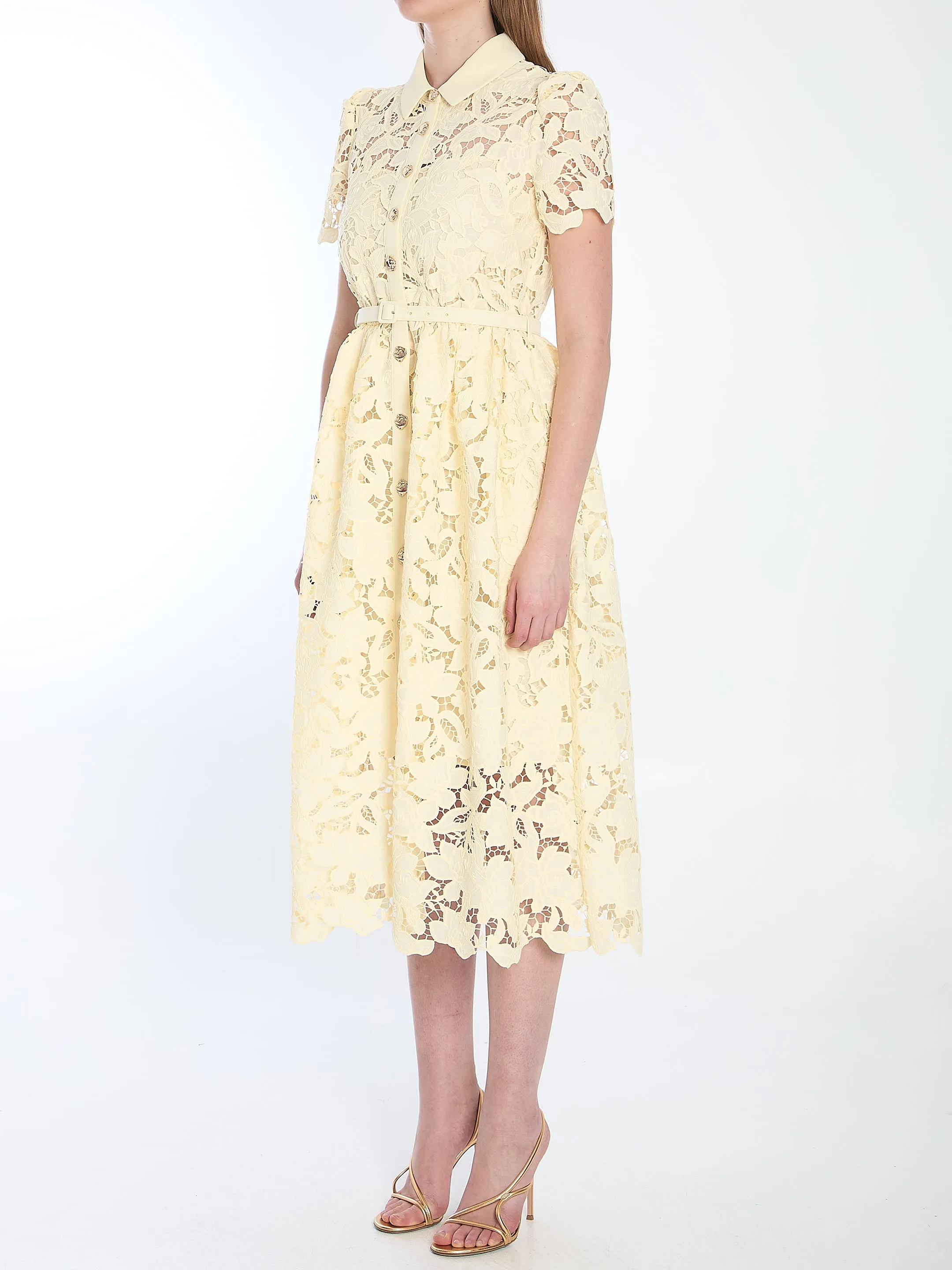 Self Portrait Yellow Lace Midi Dress