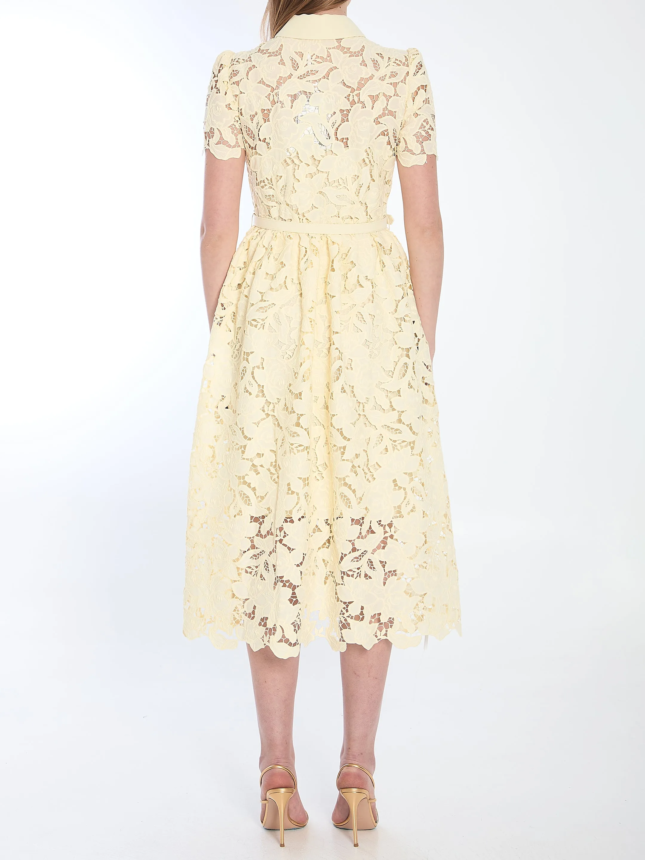 Self Portrait Yellow Lace Midi Dress