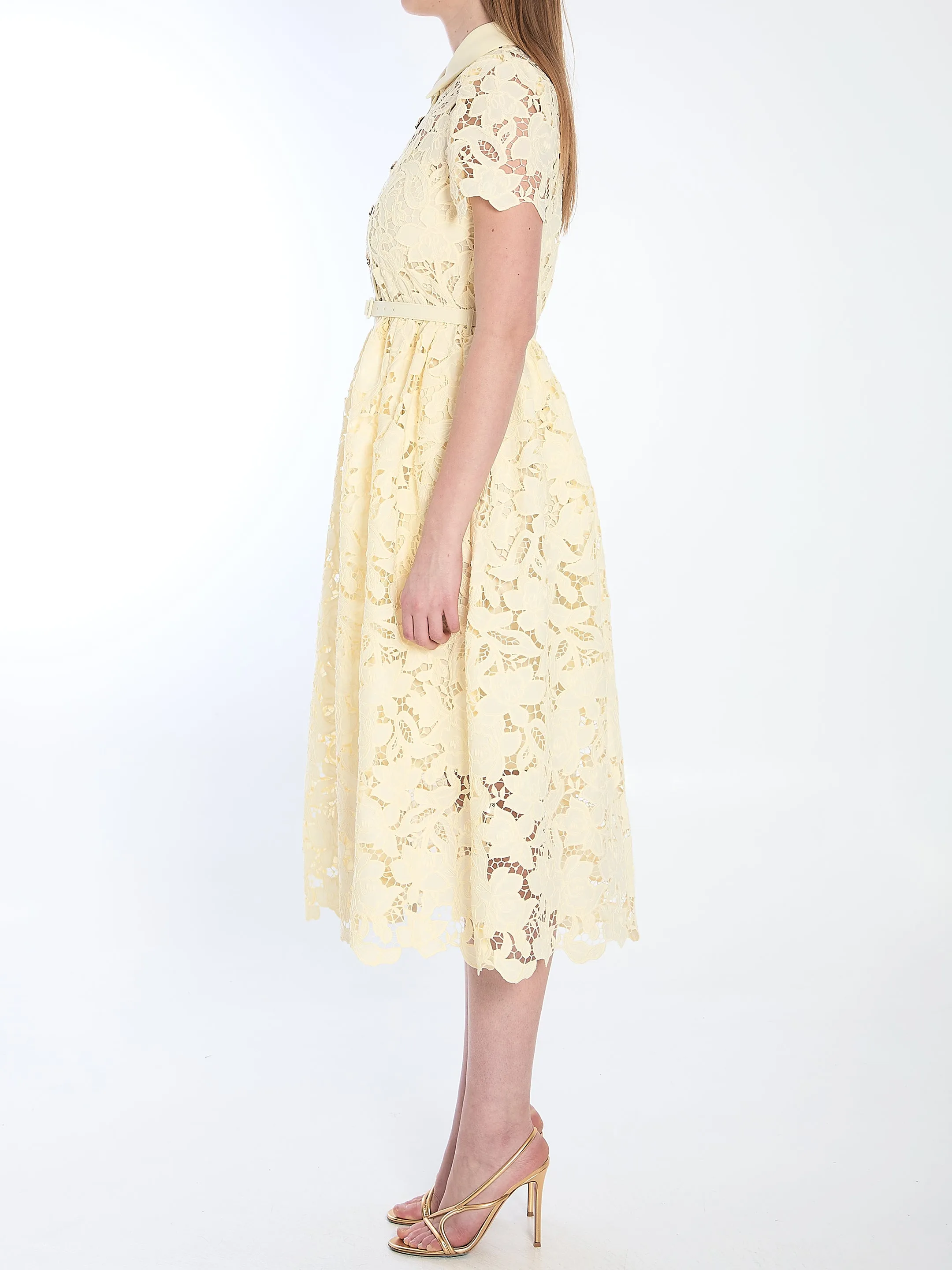Self Portrait Yellow Lace Midi Dress