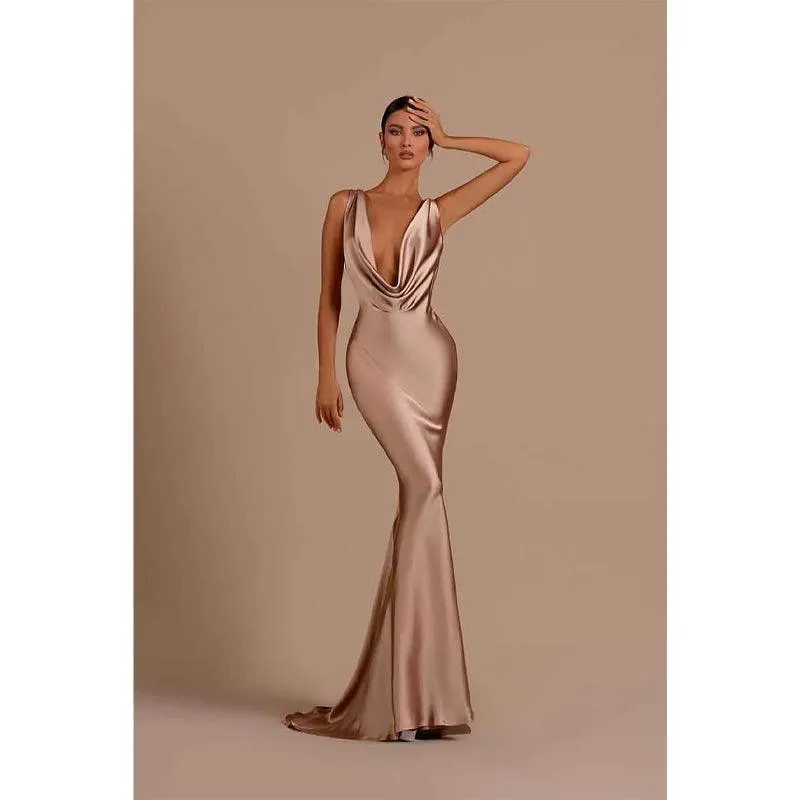 Sexy Deep V Neck Backless Mermaid Long Formal Evening Dress