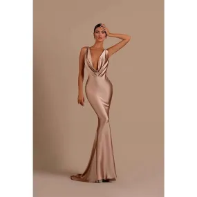 Sexy Deep V Neck Backless Mermaid Long Formal Evening Dress