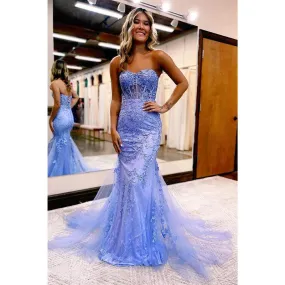 Sheath Sweetheart Lace Appliques Long Senior Prom Dress