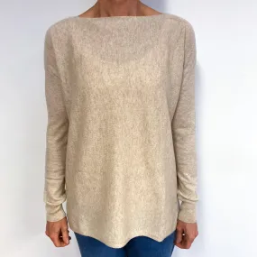Soft Beige Slouchy Cashmere Slash Neck Jumper Medium