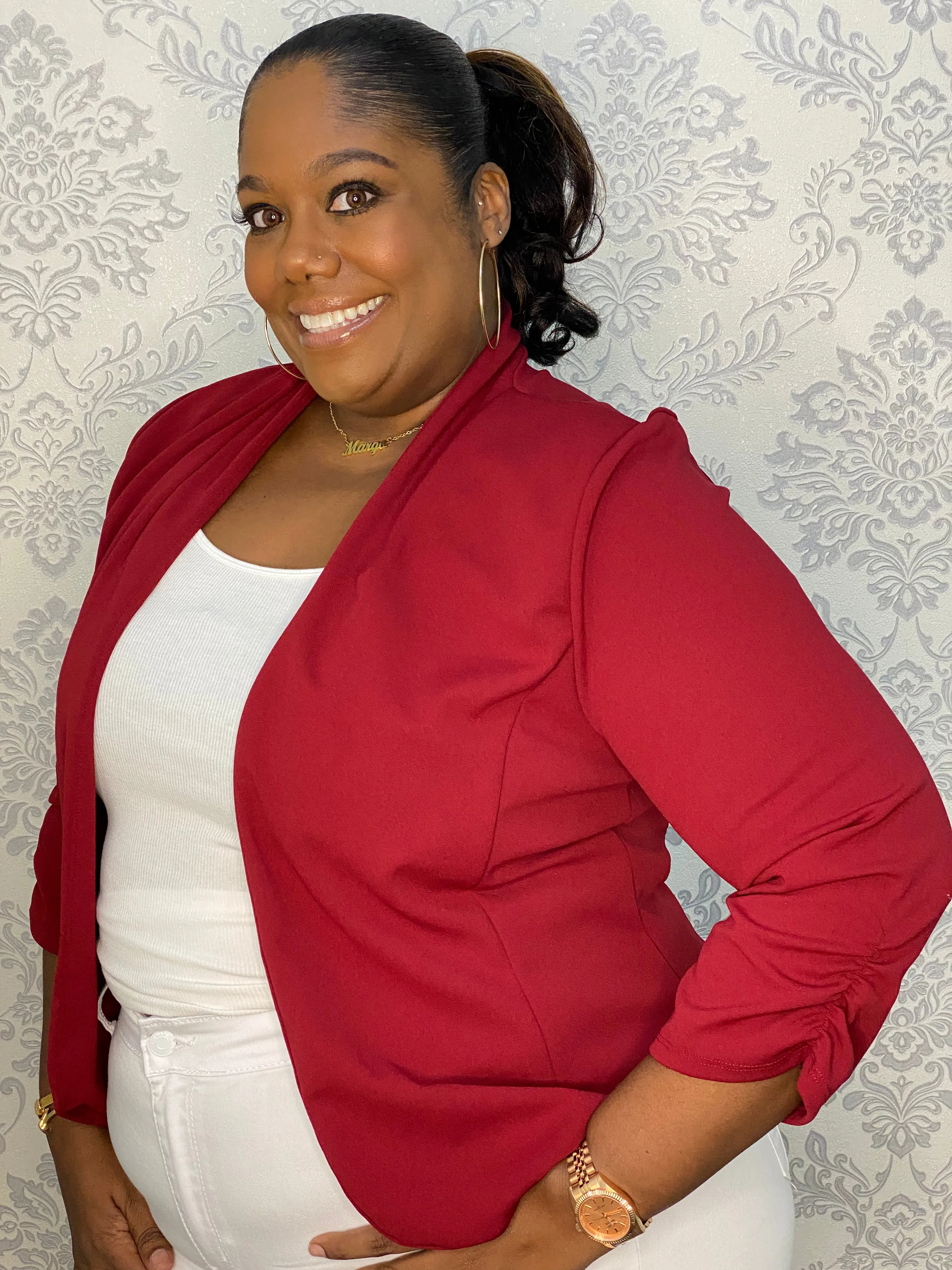 THE BURGUNDY PLUSH BLAZER PLUS