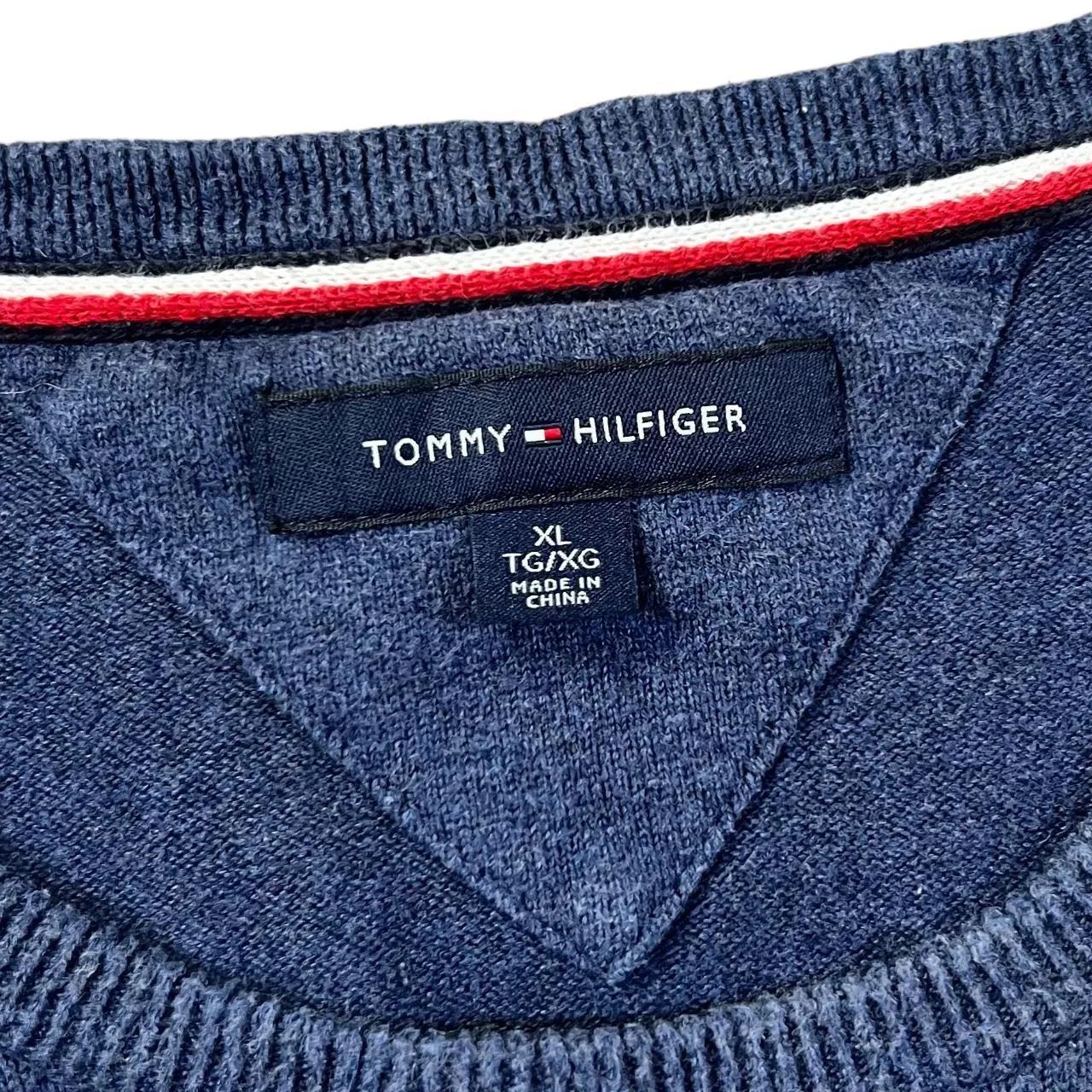 TOMMY HILFIGER Classic Blue Embroidered Mini Logo Knit Sweater Jumper