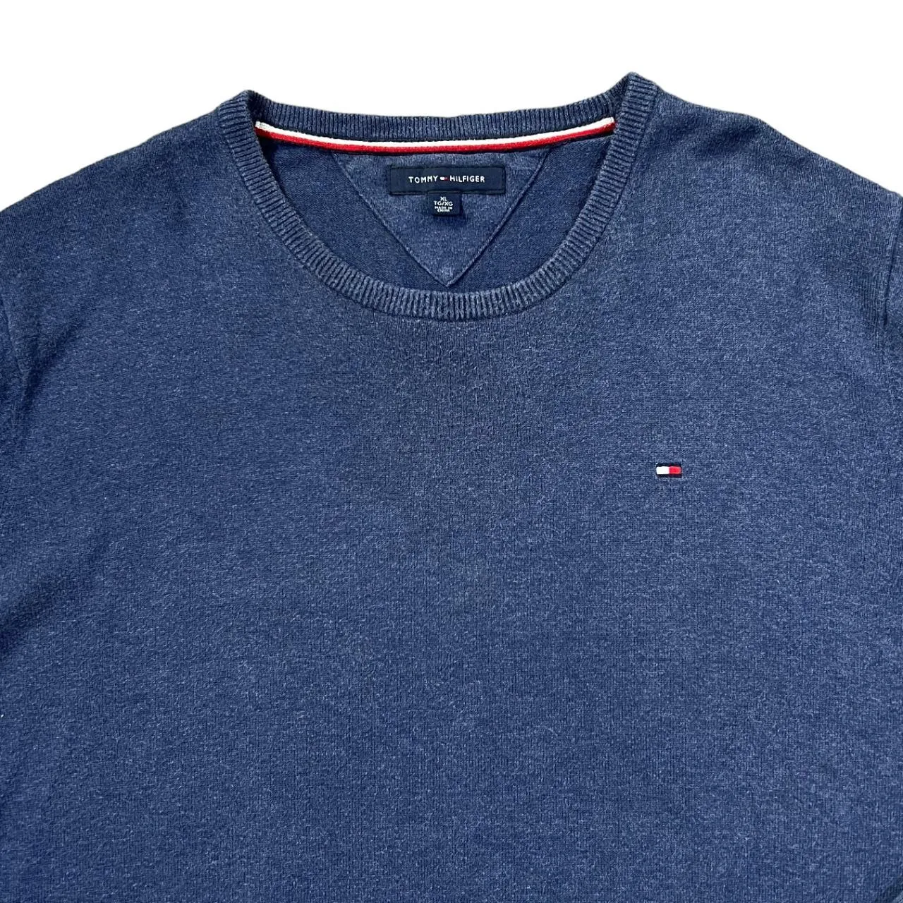 TOMMY HILFIGER Classic Blue Embroidered Mini Logo Knit Sweater Jumper