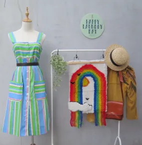 Tra-la-la | Vintage 1960s 1970s pink white blue green candied stripes sundress
