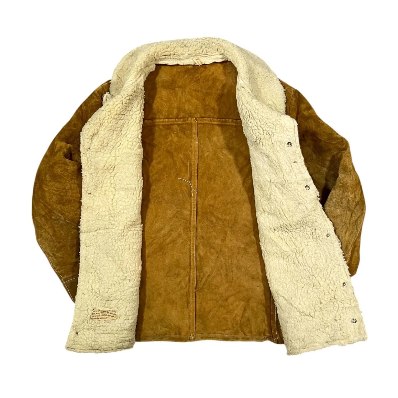 Vintage 80's Handmade Fleece Lined Suede Leather Heavyweight Button Jacket