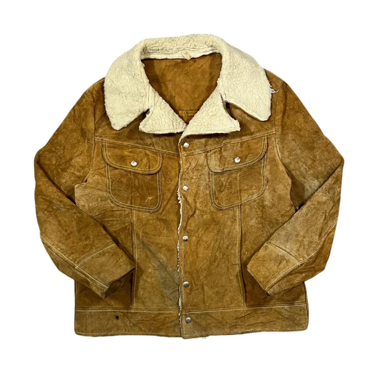 Vintage 80's Handmade Fleece Lined Suede Leather Heavyweight Button Jacket