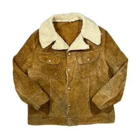 Vintage 80's Handmade Fleece Lined Suede Leather Heavyweight Button Jacket