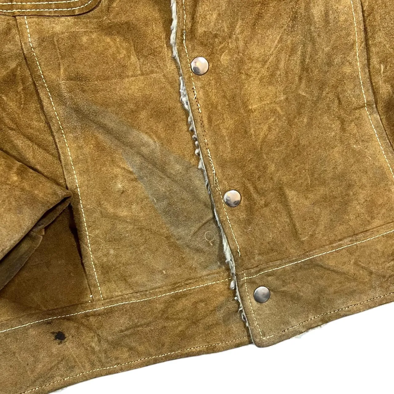 Vintage 80's Handmade Fleece Lined Suede Leather Heavyweight Button Jacket