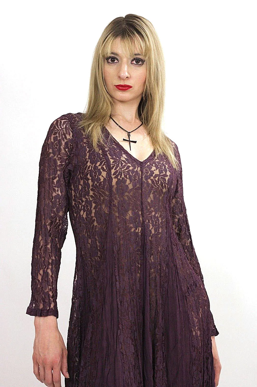 Vintage 90s Grunge boho sheer lace maxi dress