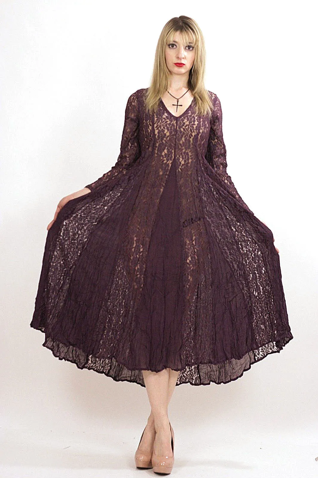 Vintage 90s Grunge boho sheer lace maxi dress