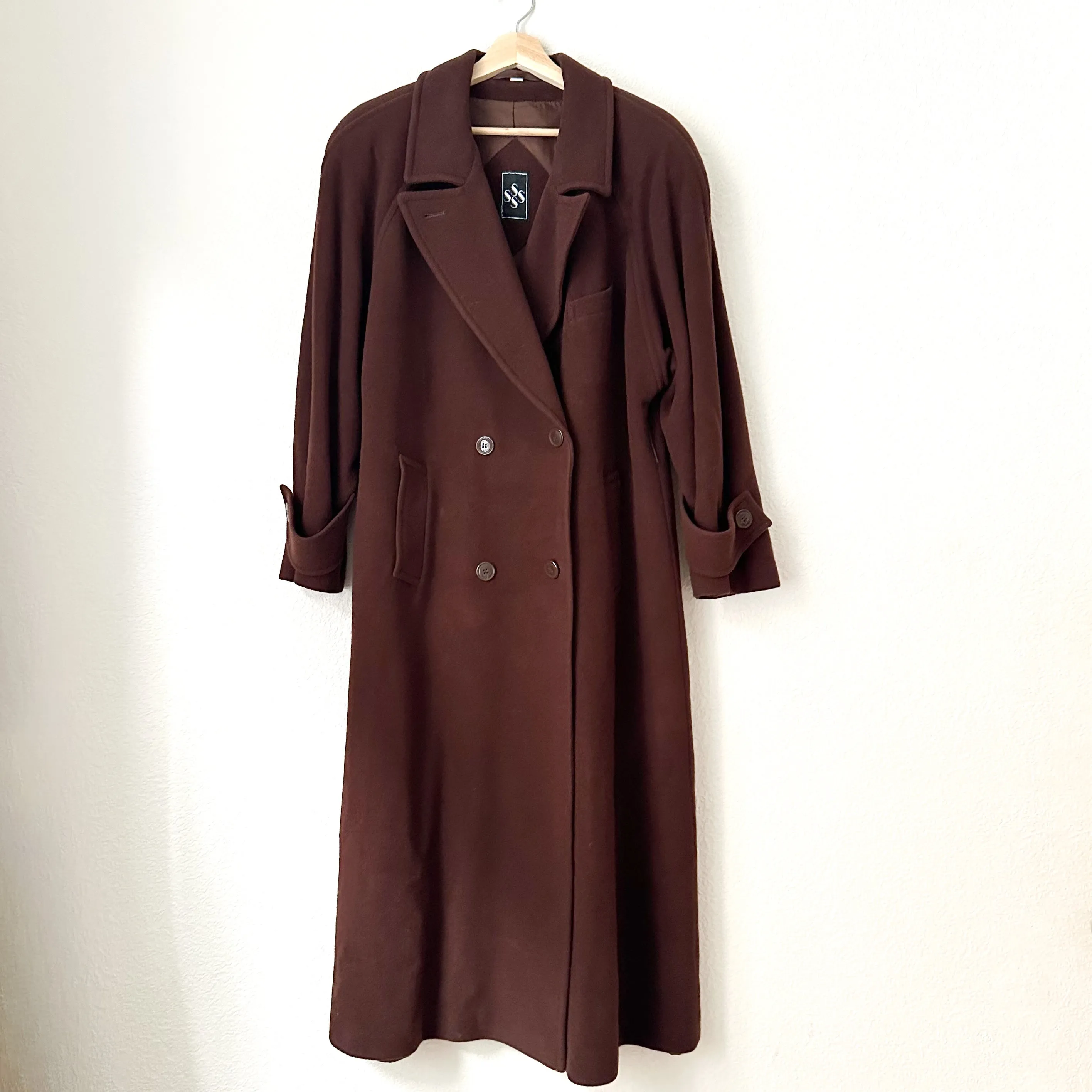 Vintage Double Breasted Brown Wool Coat, size EU40