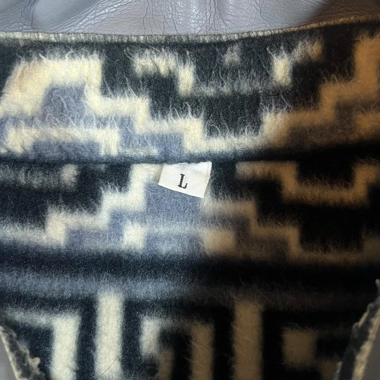 Vintage Faux Leather Effect Panel Patterned Fleece Button Jacket