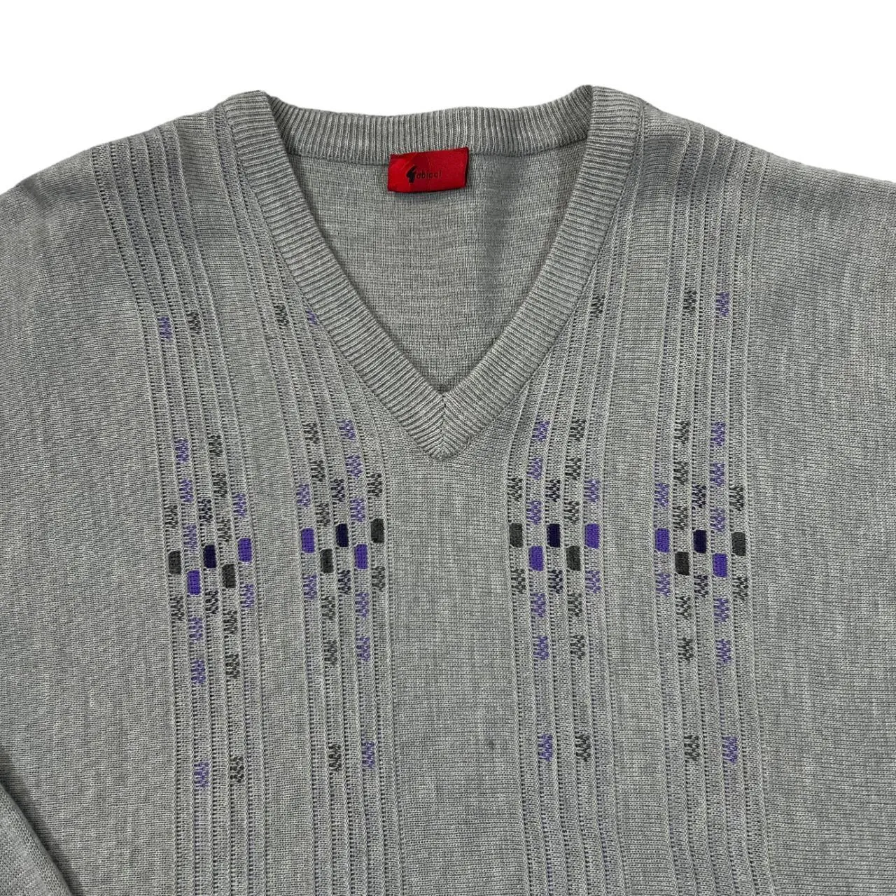 Vintage GABICCI Classic Grandad Patterned Acrylic Wool Knit V-Neck Sweater Jumper
