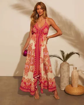 Women Printed Sexy Suspenders Midi Boho Dress