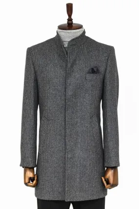 WSS Standing Collar Patterned Grey Men Coat  - Singen
